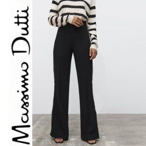 Massimo Dutti Black Linen Flared Trousers Size 6